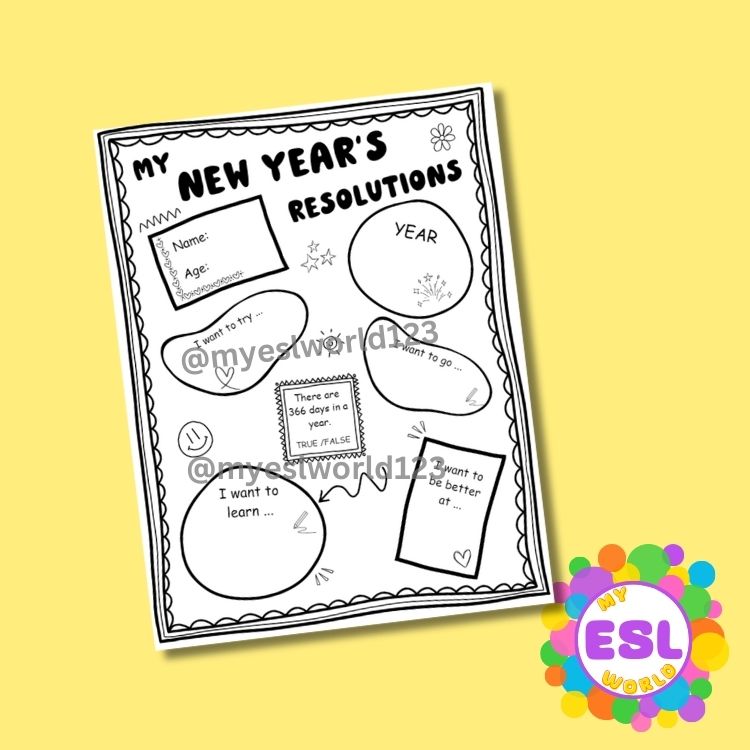 FREEBIE New Year’s resolutions worksheet – My ESL World