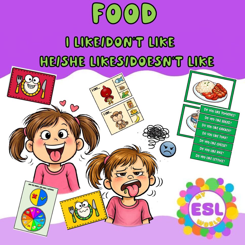 Food Unit: I Like / Don’t Like + He/She Likes – Complete ESL Lesson System