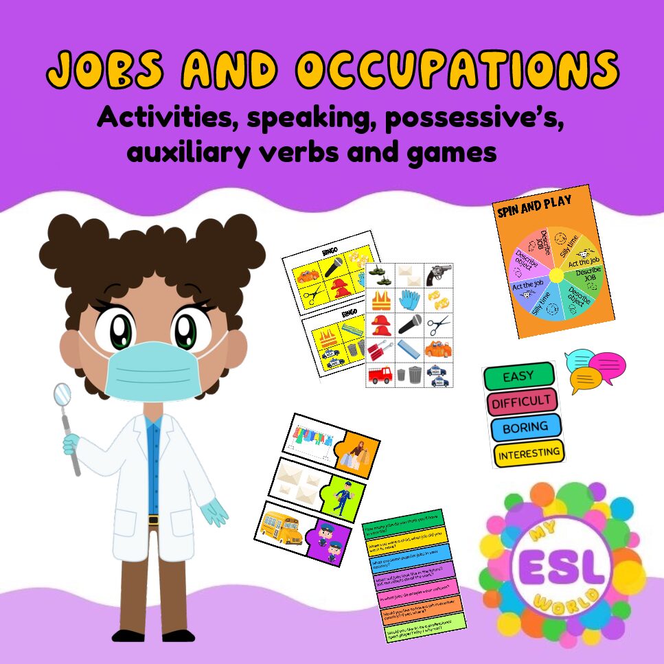 Jobs & Occupations ESL Activities | Speaking, Possessive 'S, Auxiliary Verbs & Games
