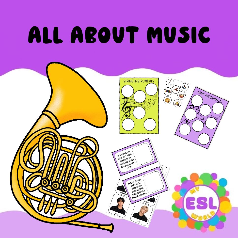 ALL ABOUT MUSIC - 4 Complete ESL Lessons | Instruments, Concerts, K-Pop, Genres & Music Icons