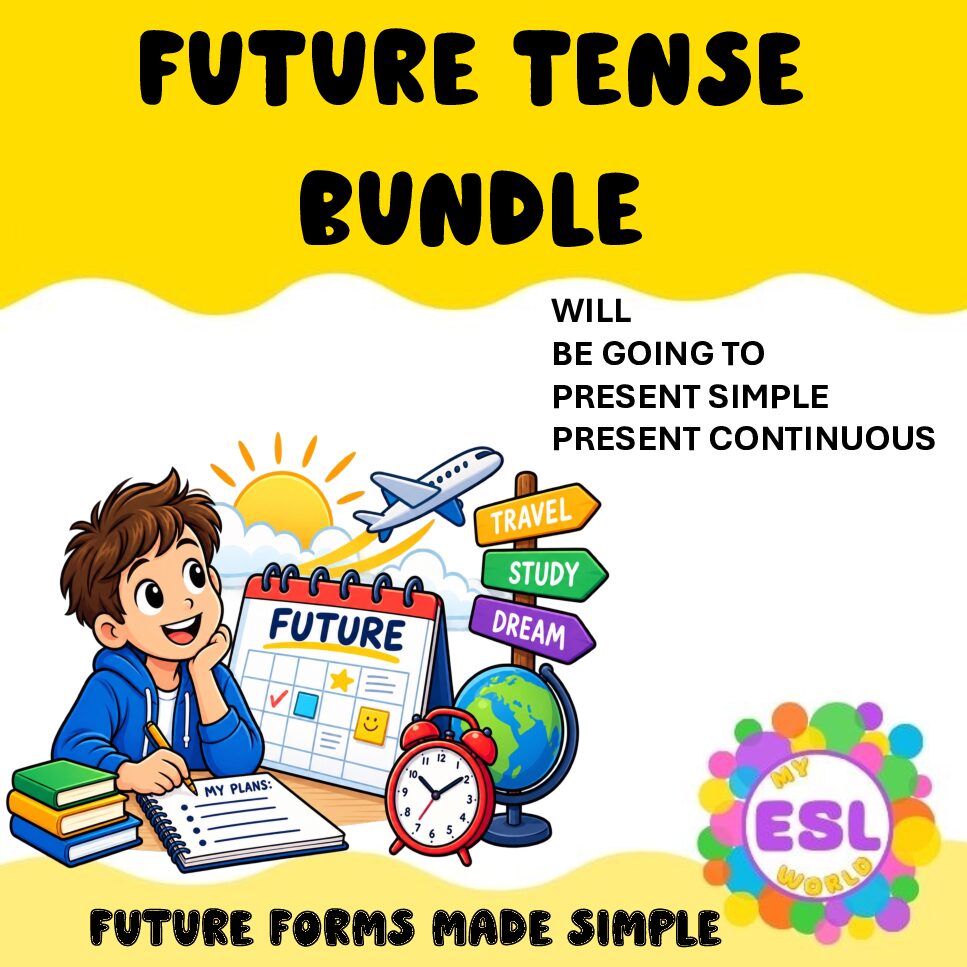 Future Tenses ESL Lesson Bundle | Will, Going to, Present Simple & Present Continuous