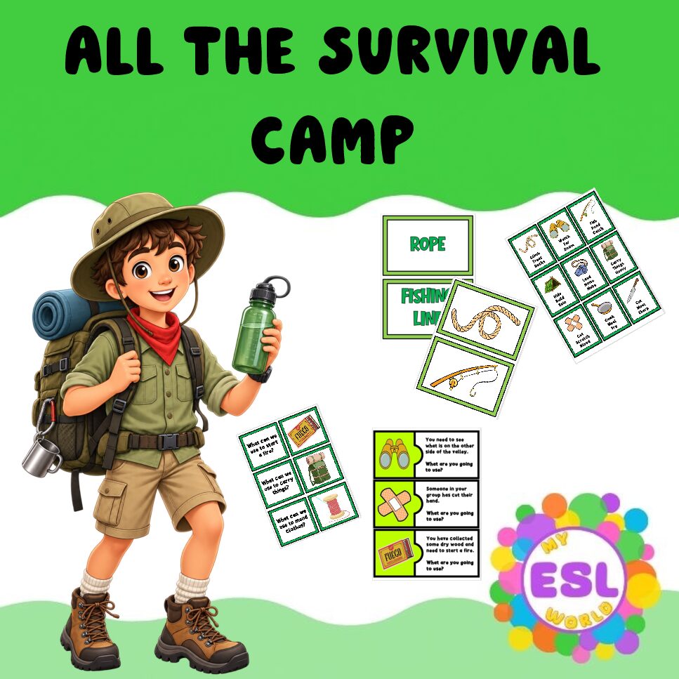 At the Survival Camp | 2 Complete ESL Lessons | Vocabulary, Speaking & Survival Challenges