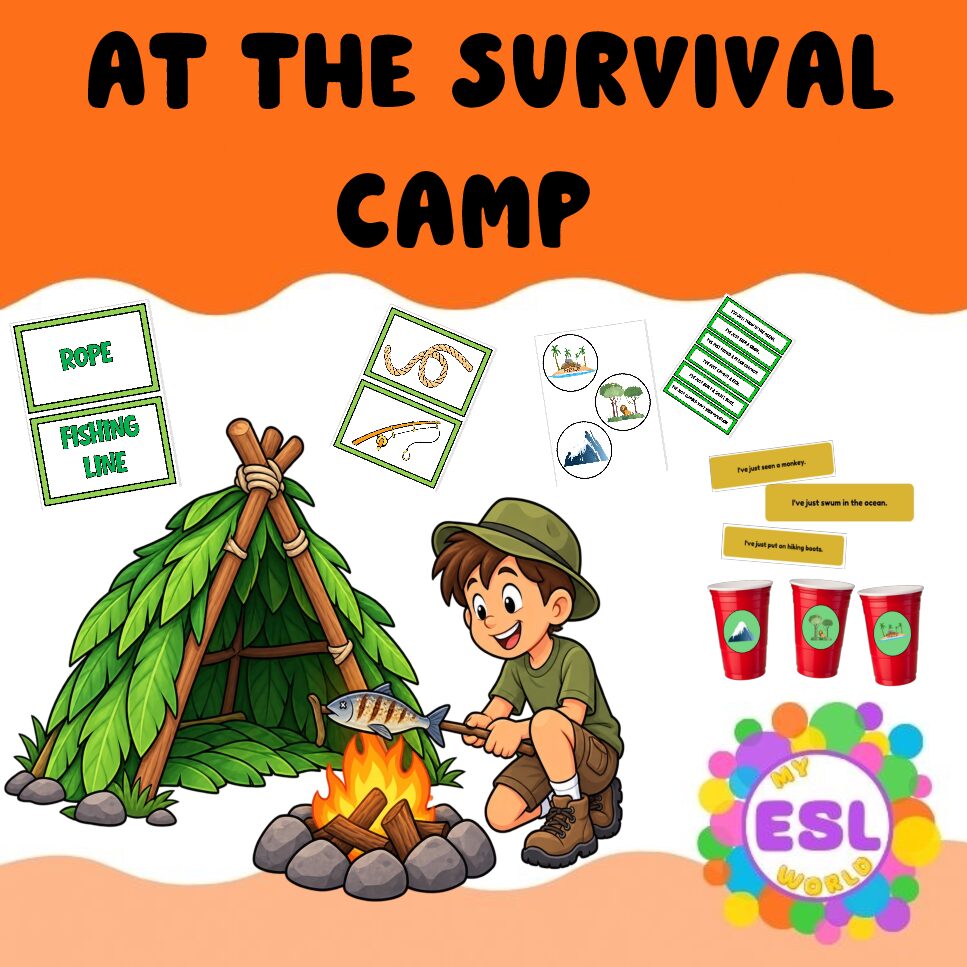 At the Survival Camp – ESL Vocabulary, Speaking & Survival Challenges | 2 Complete Lessons