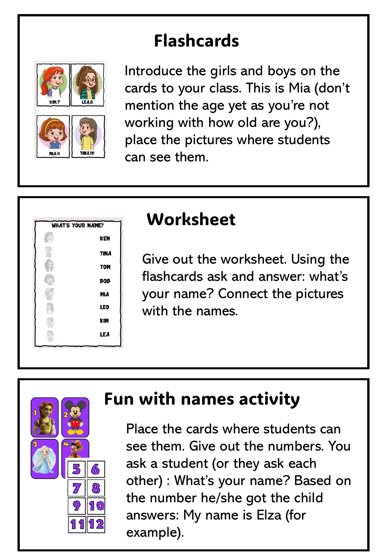 Second Grade Activity Instructions
